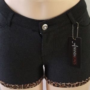 CHARCOAL GREY SHORTS W/ LEOPARD PRINT TRIM